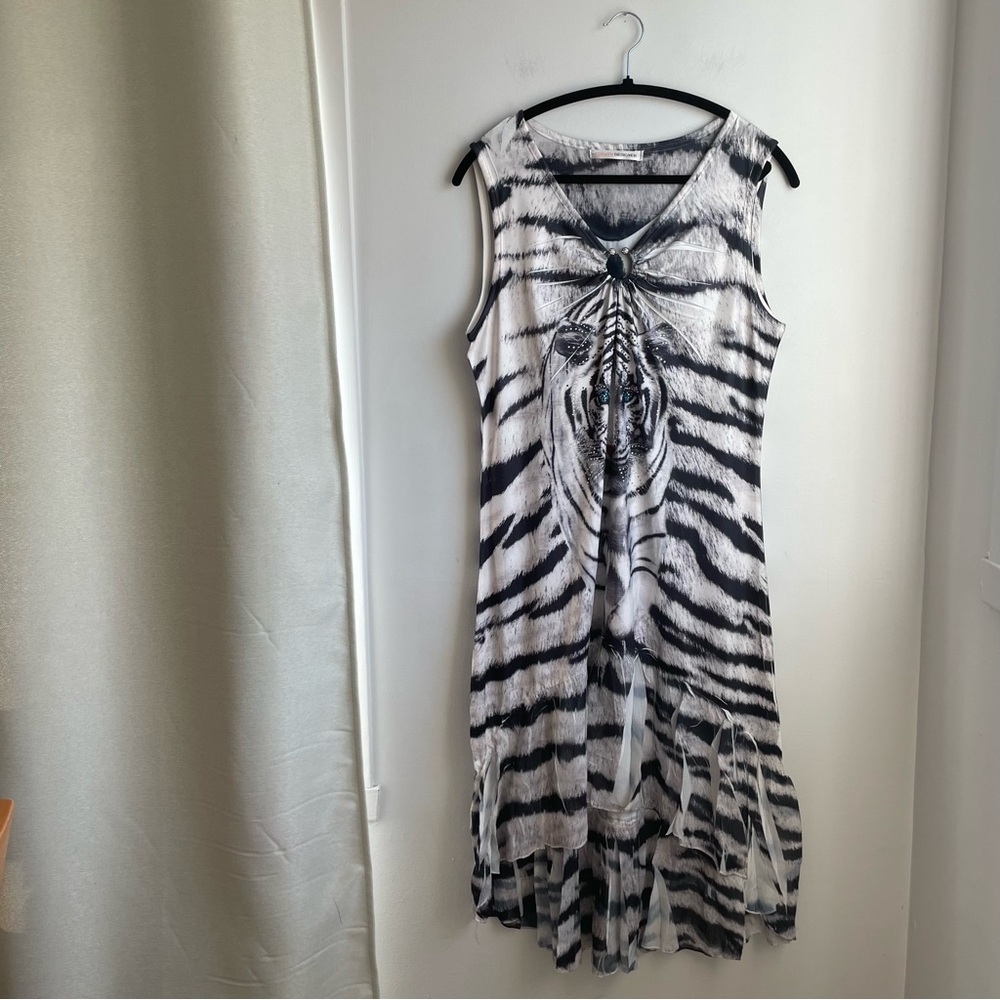 Bold Tiger Dress Hi-Low Jeweled Front&Tiger on back Zebra Stripes